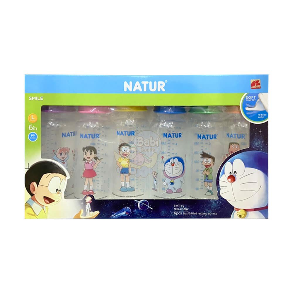 Natur ขวดนมทรงกลม ลาย Doraemon 8oz. แพ็ค 6 ขวด