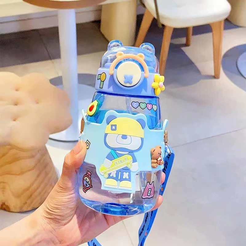 กระติกน้ำเด็กลายหมีสีฟ้าน่ารัก ขนาด 600ml